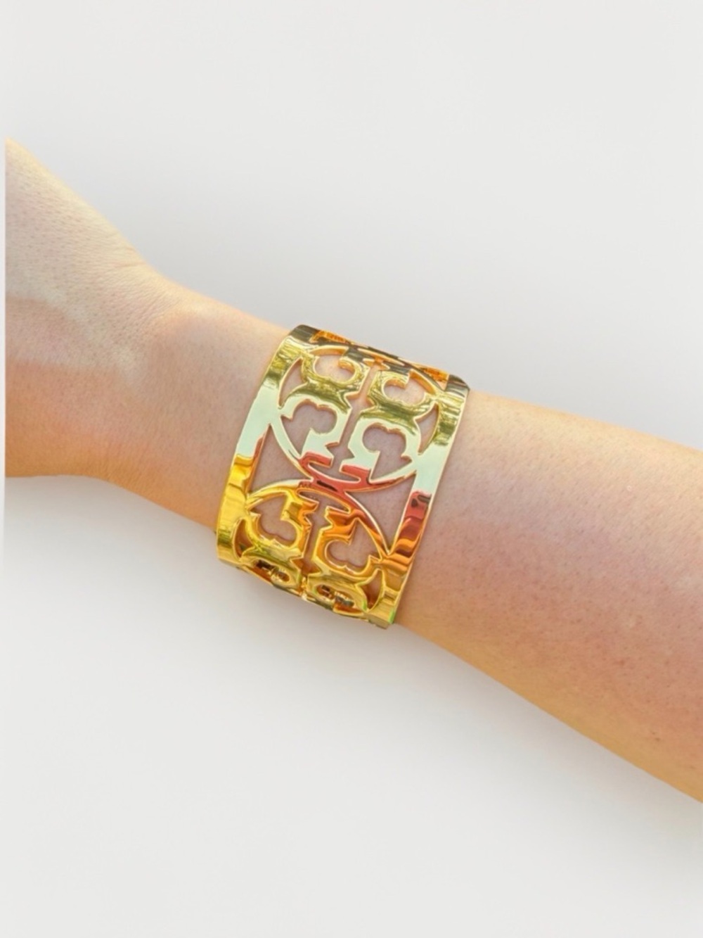Tory Burch Authentic Gold Openwork Logo Cuff Bracelet New With Tag
